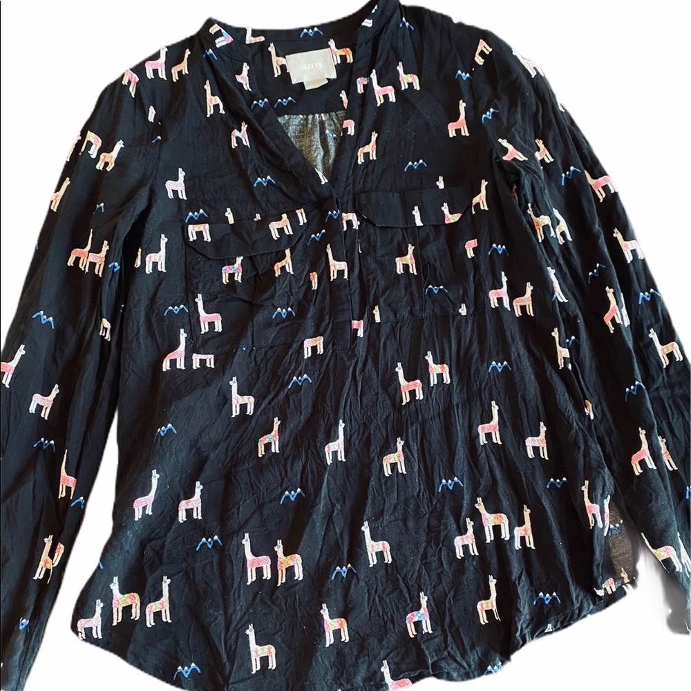 Anthropologie Maeve Llama Moonflower Henley 0 - Picture 12 of 12